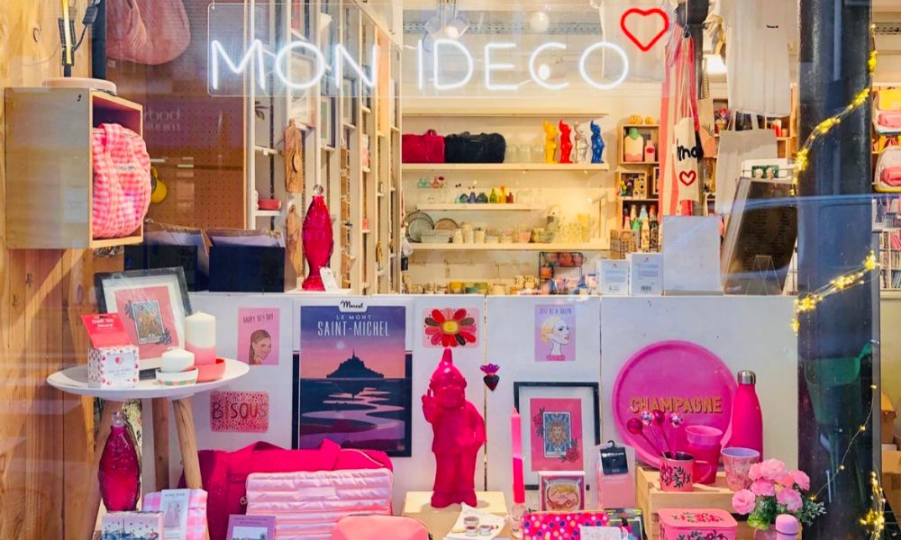 This is a shop window with a bunch of fun stationary and more in it.