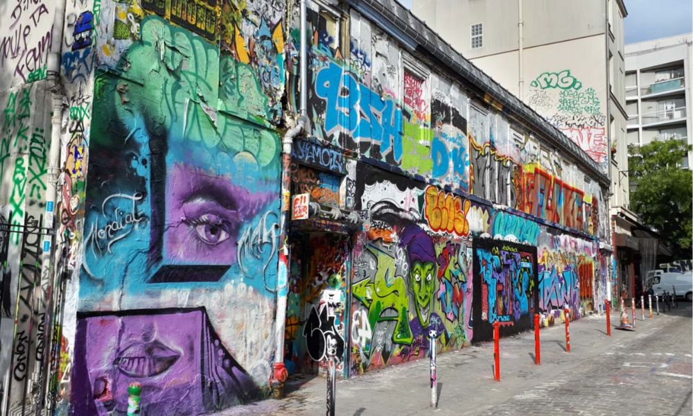This is an image of a cool graffitied street.