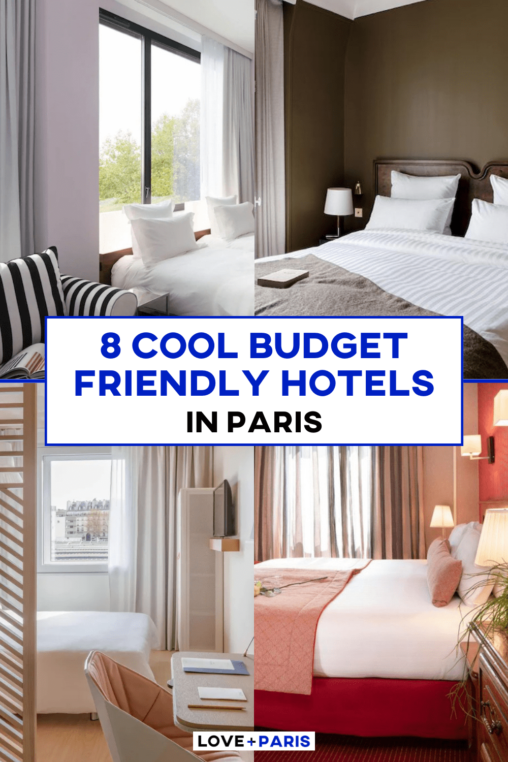 This is a pinterest pin or four hotel images comprised in a grid format.