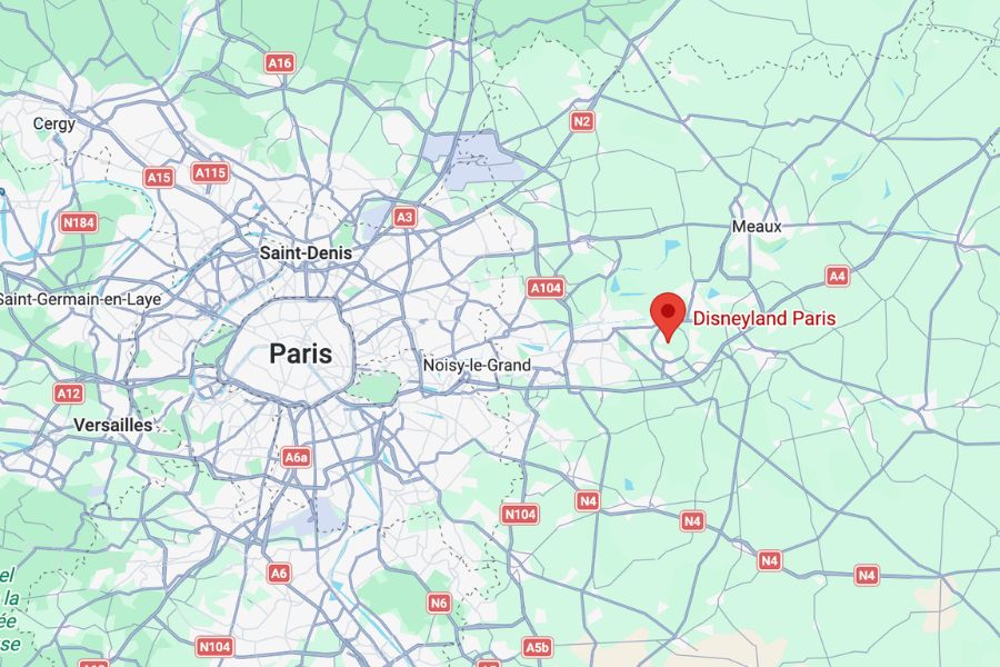 This is a map of Paris with Disneyland labelled to the far right.