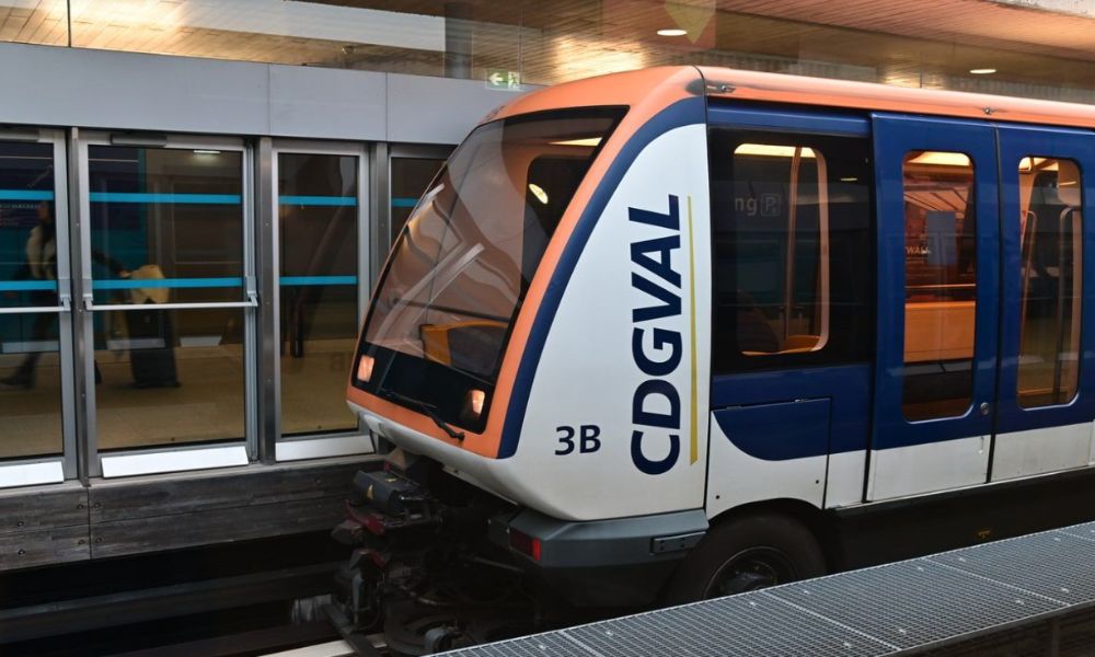 This is an image of a train transport shuttle called CDGVAL.