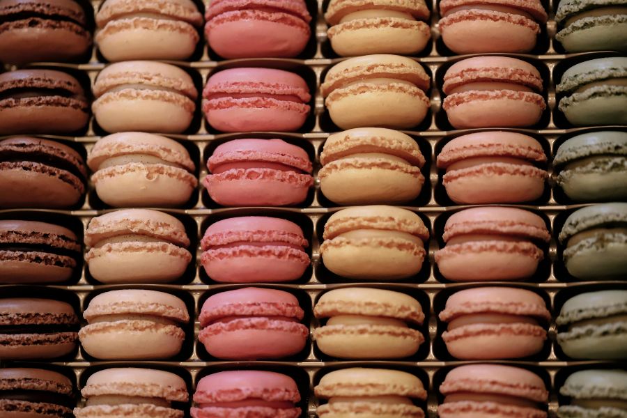 This is an image of a big box of macarons with several colours and flavours.
