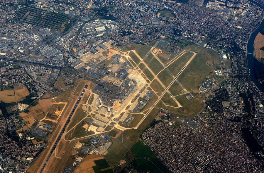 This is a birds eye view image of a big airport in Paris.