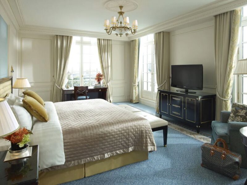 This is an image of a fancy hotel room in Paris.